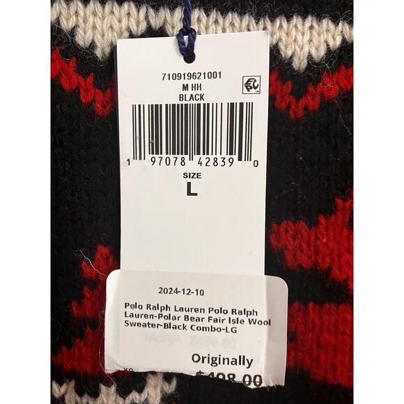 Mens POLO RALPH LAUREN Polar Bear Fair Isle Wool Sweater Size Large L New - Picture 3 of 9